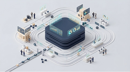 Isometric finance systems illustration