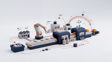 Isometric manufacturing systems illustration